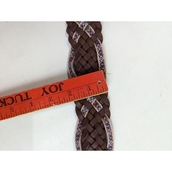 Vintage womens belt size 9 faux leather braided vegan friendly brown floral - Picture 7 of 9